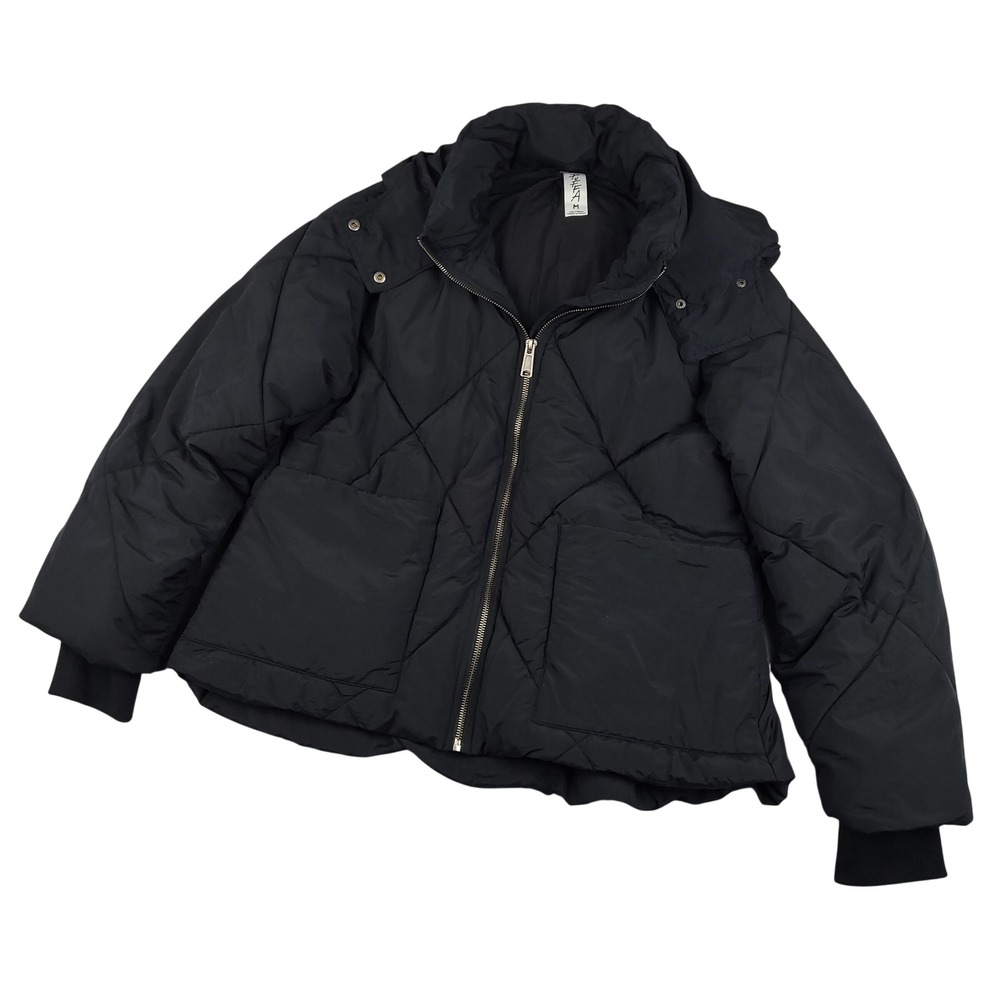 Free People Emmy Swing Puffer Jacket Womens M Black Oversized Hooded Quilted